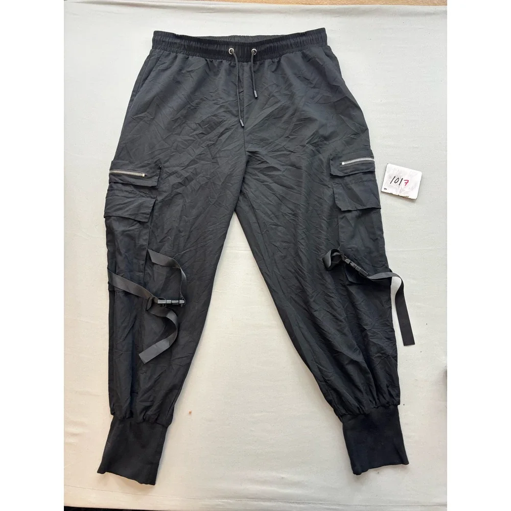 SHEIN Mens Black Techwear Cargo Jogger Pants Buckle Straps Pockets XXL